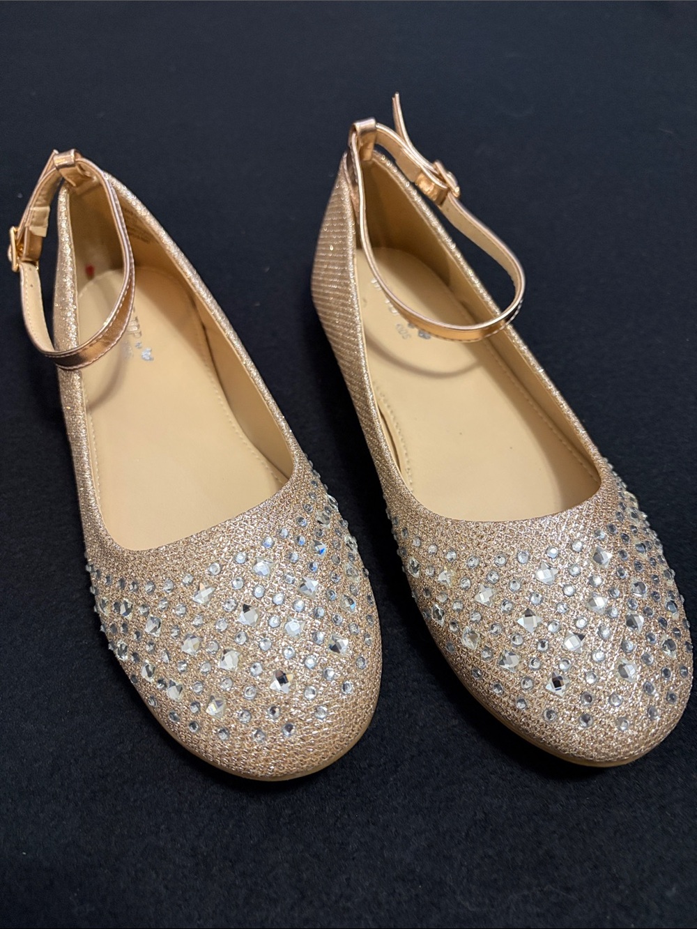 Tip Top Kids Girls’ Rose Gold Glitter Rhinestone Ankle-Strap Dress Shoe Size 5Y